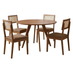 Mesa de Jantar Redonda Acerola Com 4 Cadeiras Estofadas Palmas Corino Kaki ORNAR