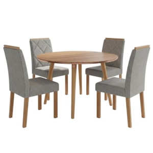 Mesa de Jantar Redonda Dani MDF Com 4 Cadeiras Estofadas Linho Cinamomo Grafite MOLCI