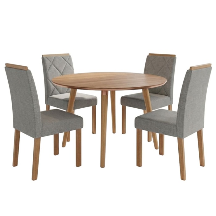 Mesa de Jantar Redonda Dani MDF Com 4 Cadeiras Estofadas Linho Cinamomo Grafite MOLCI