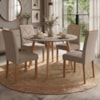 Mesa de Jantar Redonda Dani MDF Com 4 Cadeiras Estofadas Linho Off White Bege MOLCI