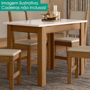 Mesa De Jantar Tampo Sem Vidro 4 Lugares 108x68 cm Bellagio Carvalho Off White POLIMAN