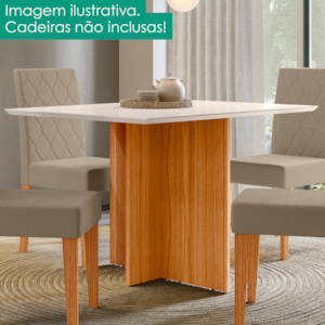 Mesa De Jantar Tampo Sem Vidro 4 Lugares 120x90 cm Helo Freijo Off White POLIMAN