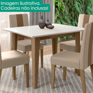 Mesa De Jantar Tampo Sem Vidro 4 Lugares 120x90 cm Kate Carvalho Off White POLIMAN
