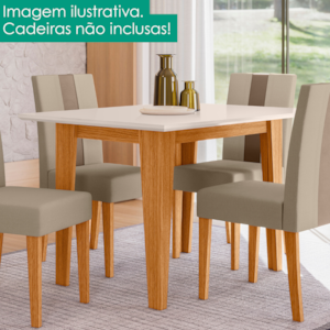 Mesa De Jantar Tampo Sem Vidro 4 Lugares 120x90 cm Kate Freijo Off White POLIMAN