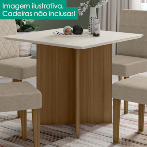 Mesa De Jantar Tampo Sem Vidro 4 Lugares 90x90 cm Helo Carvalho Off White POLIMAN