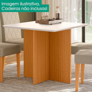 Mesa De Jantar Tampo Sem Vidro 4 Lugares 90x90 cm Helo Freijo Off White POLIMAN