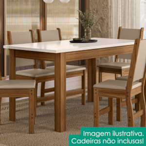 Mesa De Jantar Tampo Sem Vidro 6 Lugares 150x80 cm Bellagio Carvalho Off White POLIMAN