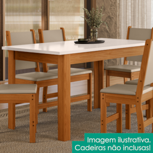 Mesa De Jantar Tampo Sem Vidro 6 Lugares 150x80 cm Bellagio Freijo Off White POLIMAN