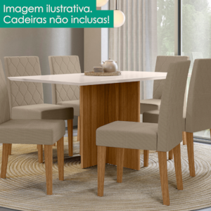 Mesa De Jantar Tampo Sem Vidro 6 Lugares 160x90 cm Helo Carvalho Off White POLIMAN