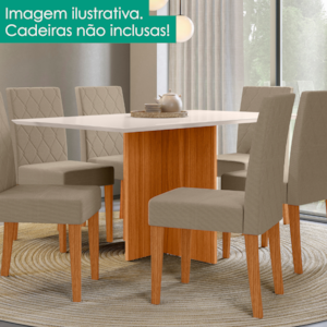 Mesa De Jantar Tampo Sem Vidro 6 Lugares 160x90 cm Helo Freijo Off White POLIMAN