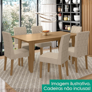 Mesa De Jantar Tampo Sem Vidro 6 Lugares 160x90 cm Liz Carvalho POLIMAN