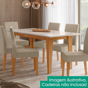 Mesa De Jantar Tampo Sem Vidro 6 Lugares 160x90 cm Liz Freijó Off White POLIMAN