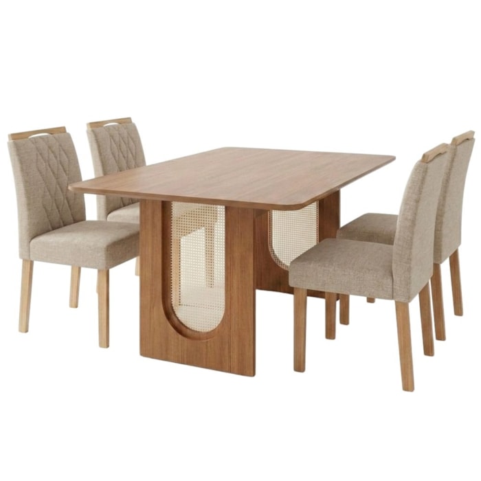 Mesa de Jantar Valentina MDF Com 4 Cadeiras Estofadas Linho Bege MOLCI