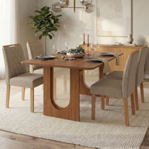 Mesa de Jantar Valentina MDF Com 4 Cadeiras Estofadas Linho Bege MOLCI