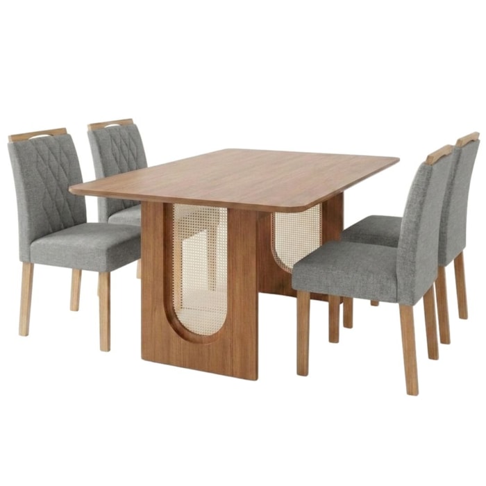 Mesa de Jantar Valentina MDF Com 4 Cadeiras Estofadas Linho Grafite MOLCI