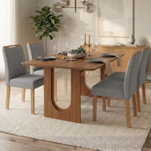 Mesa de Jantar Valentina MDF Com 4 Cadeiras Estofadas Linho Grafite MOLCI