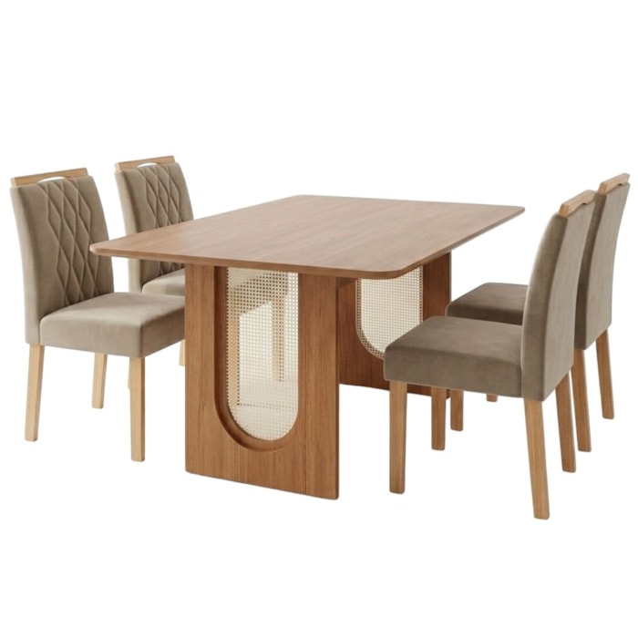 Mesa de Jantar Valentina MDF Com 4 Cadeiras Estofadas Suede Joli MOLCI