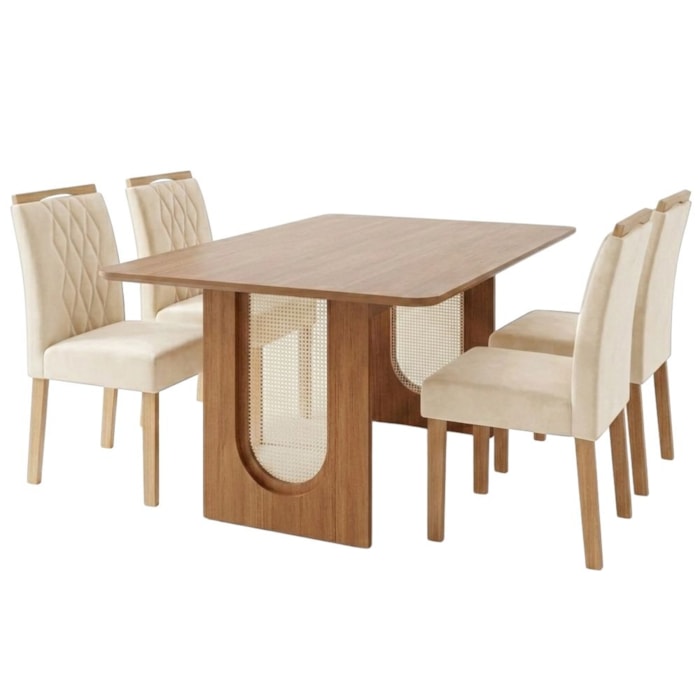 Mesa de Jantar Valentina MDF Com 4 Cadeiras Estofadas Suede Nude MOLCI