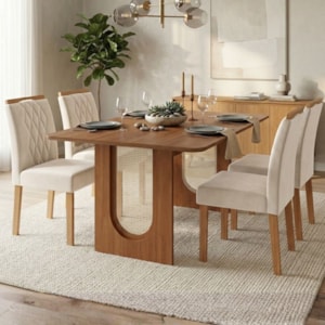 Mesa de Jantar Valentina MDF Com 4 Cadeiras Estofadas Suede Nude MOLCI