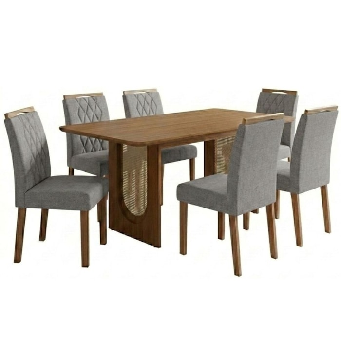 Mesa de Jantar Valentina MDF Com 6 Cadeiras Estofadas Linho Grafite MOLCI