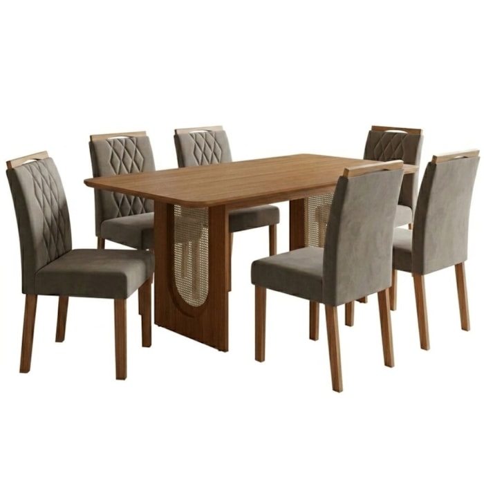 Mesa de Jantar Valentina MDF Com 6 Cadeiras Estofadas Suede Joli MOLCI