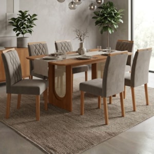 Mesa de Jantar Valentina MDF Com 6 Cadeiras Estofadas Suede Joli MOLCI
