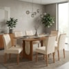 Mesa de Jantar Valentina MDF Com 6 Cadeiras Estofadas Suede Nude MOLCI