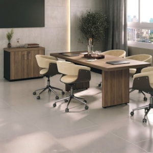 Mesa de Reuniao Escritorio 205X91 cm E Balcao 2 Portas 90 cm Nogal Preto Artany