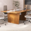 Mesa de Reuniao Modular Escritorio Tampo Tamburato 179x110 cm Freijo Branco Artany