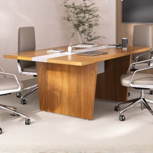 Mesa de Reuniao Modular Escritorio Tampo Tamburato 179x110 cm Freijo Branco Artany