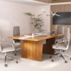 Mesa de Reuniao Modular Escritorio Tampo Tamburato 179x110 cm Freijo Branco Artany