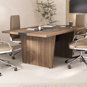 Mesa de Reuniao Modular Escritorio Tampo Tamburato 179x110 cm Nogal Preto Artany