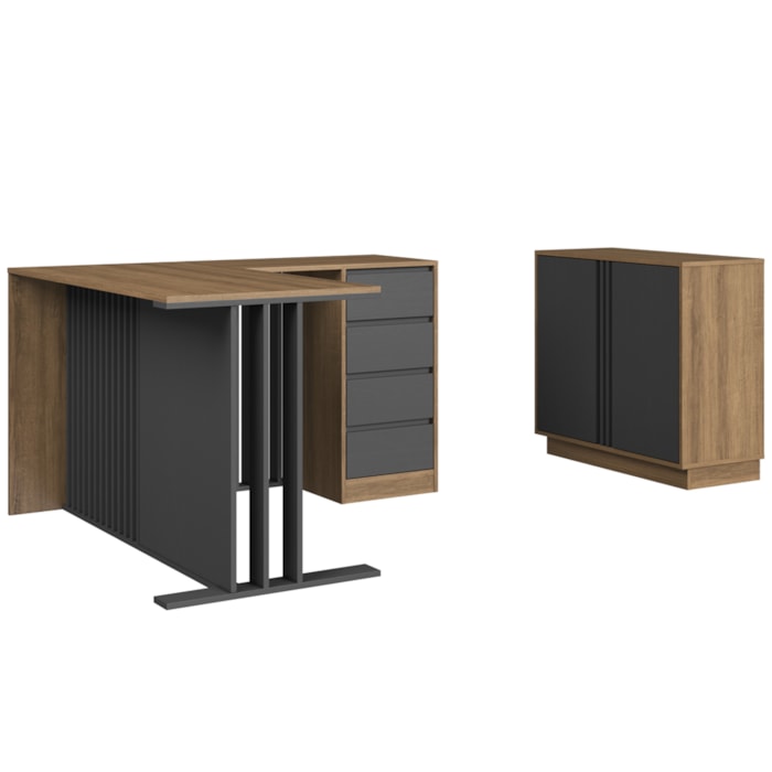 Mesa E Balcao Para Escritorio Office CM8000 Mel Grafite FAEM