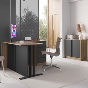 Mesa E Balcao Para Escritorio Office CM8000 Mel Grafite FAEM
