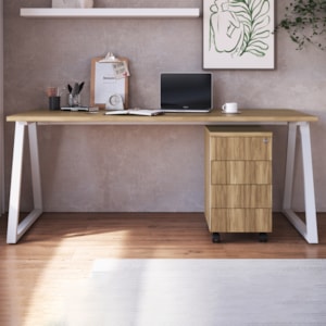 Mesa E Gaveteiro Office 160 cm 25909 Nogal Sevilha Branco Artesano