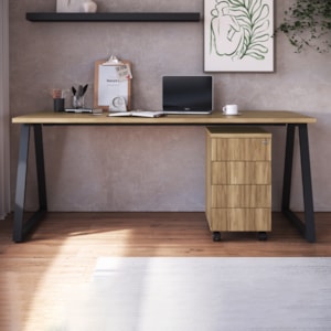 Mesa E Gaveteiro Office 160 cm 25909 Nogal Sevilha Preto Artesano