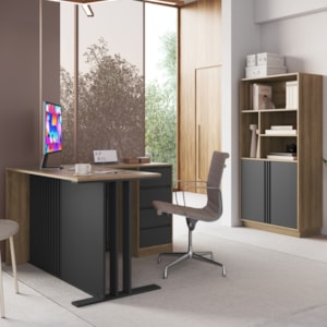 Mesa Em L E Armario Para Escritorio Office CM4001 Mel Grafite FAEM