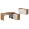 Mesa Escritorio 1 Porta de Correr Em L 155X170 cm E Balcao 4 Portas 147 cm Freijo Branco Artany