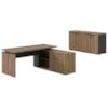 Mesa Escritorio 1 Porta de Correr Em L 155X170 cm E Balcao 4 Portas 147 cm Nogal Preto Artany