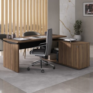 Mesa Escritorio 1 Porta de Correr Em L Tampo Tamburato 155X170 cm Nogal Preto Artany