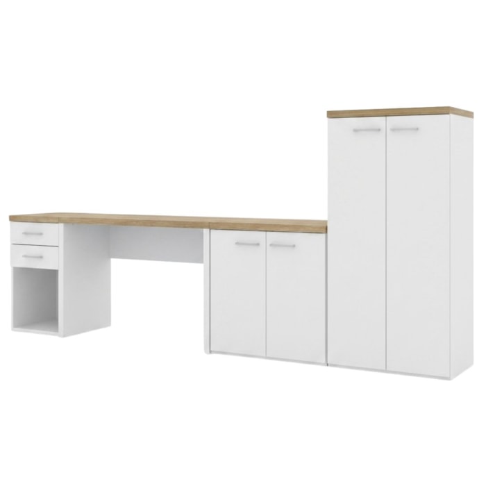 Mesa Escritorio 120 cm Com Gaveteiro Armario E Balcao Olmo Branco Artany