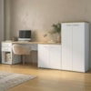 Mesa Escritorio 120 cm Com Gaveteiro Armario E Balcao Olmo Branco Artany