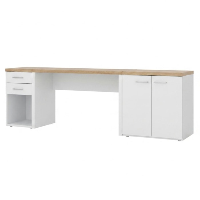 Mesa Escritorio 120 cm Com Gaveteiro E Balcao Olmo Branco Artany