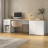 Mesa Escritorio 120 cm Com Gaveteiro E Balcao Olmo Branco Artany