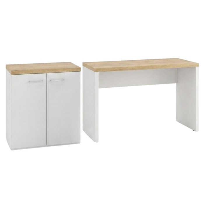 Mesa Escritorio 120 cm e Balcao 2 Portas 70 cm Olmo Branco Artany