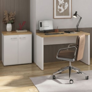 Mesa Escritorio 120 cm e Balcao 2 Portas 70 cm Olmo Branco Artany