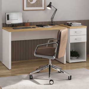 Mesa Escritorio 120 cm e Gaveteiro 2 Gavetas 40X75 cm Olmo Branco Artany