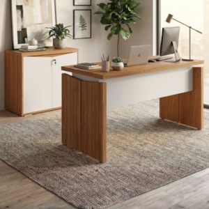 Mesa Escritorio 125 cm E Balcao 2 Portas 74 cm Freijo Branco Artany