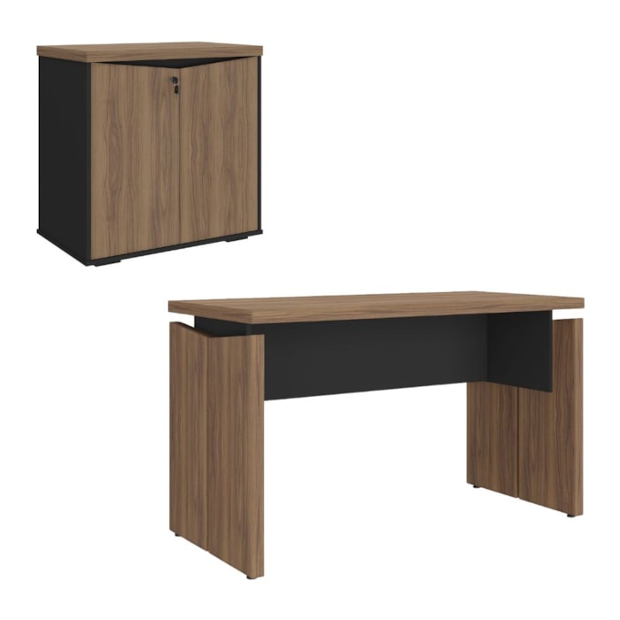 Mesa Escritorio 125 cm E Balcao 2 Portas 74 cm Nogal Preto Artany
