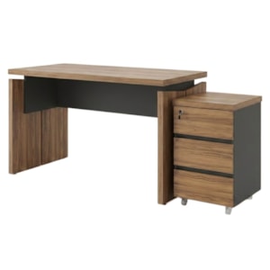 Mesa Escritorio 125 cm e Gaveteiro 3 Gavetas Nogal Preto Artany